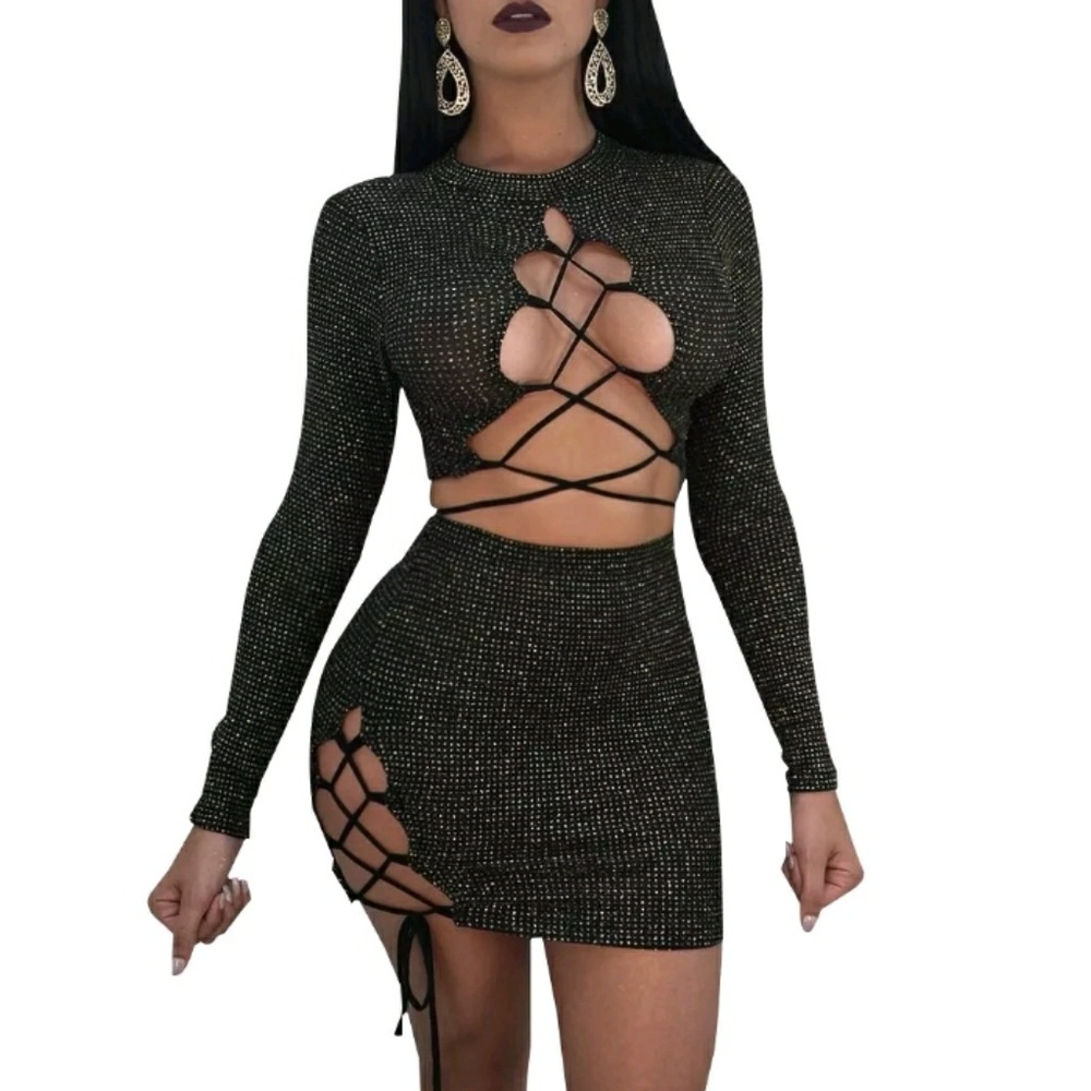 Two piece lace up bodycon - Picture 2 of 8